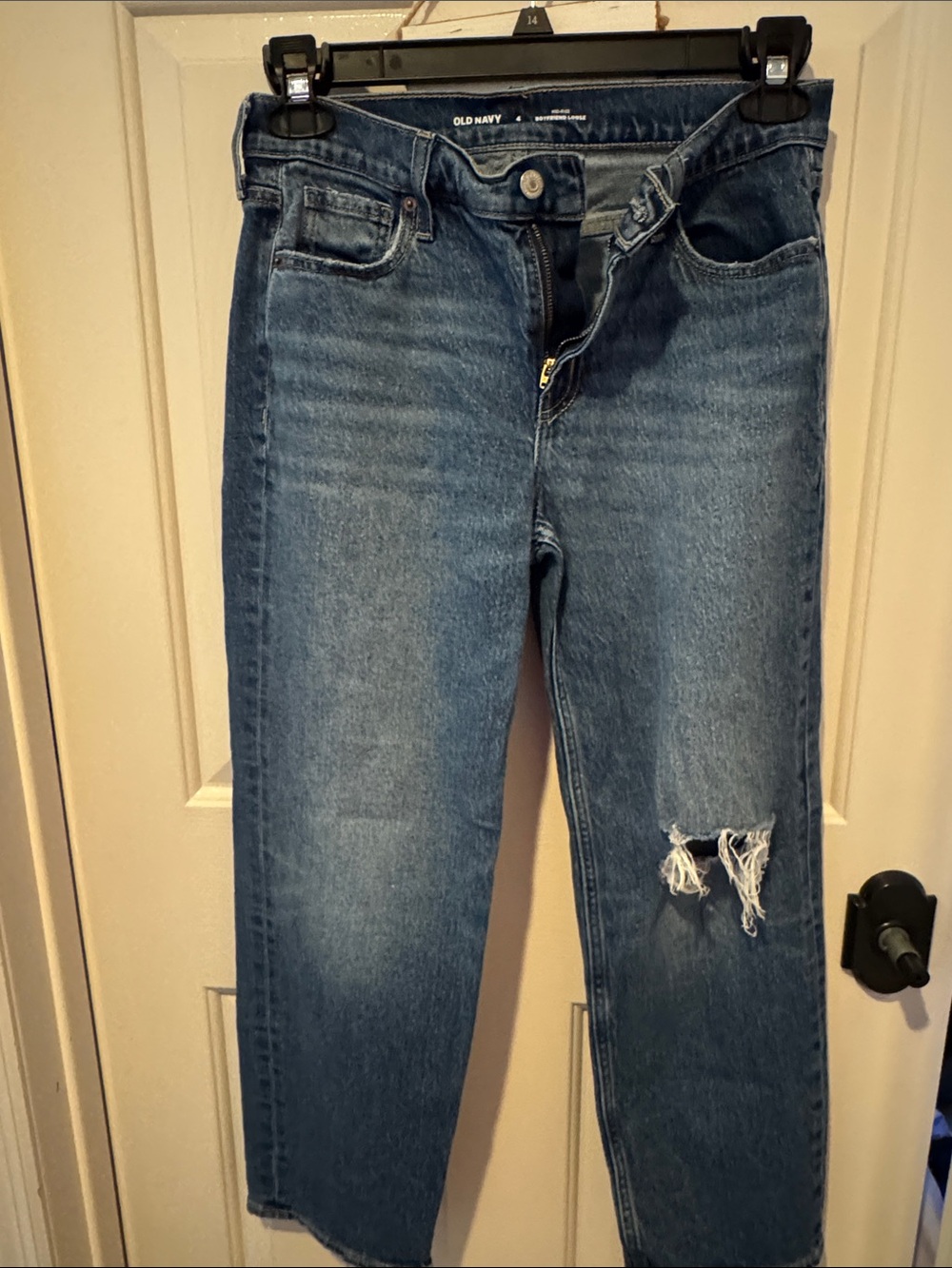Old Navy Medium Blue Straight-Leg Jeans with Distressed Knee